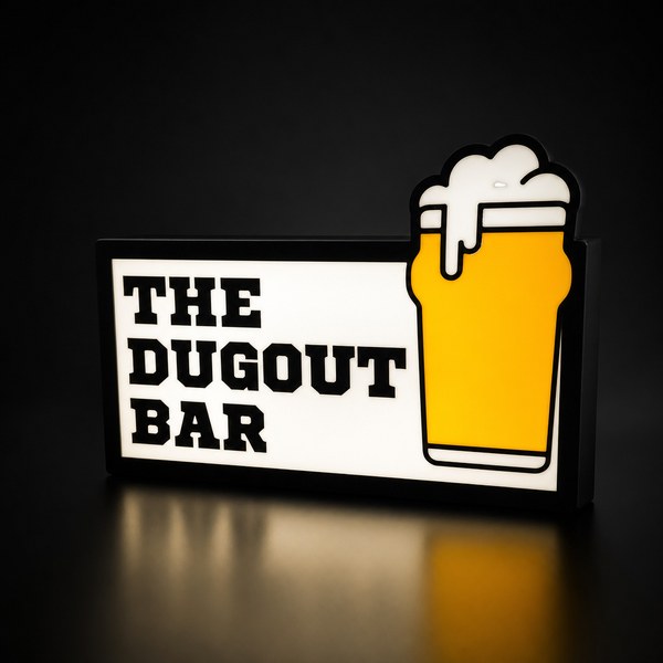 Dugout Bar custom LED light box for a home bar