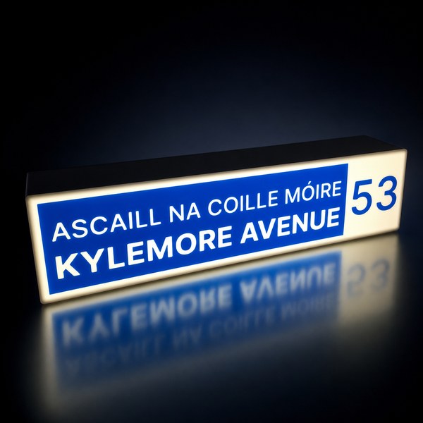 Street name style 3D printed LED light box for a personalised housewarming gift